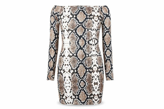 Front view of PRETTYLITTLETHING women’s brown animal print bodycon, size UK 10