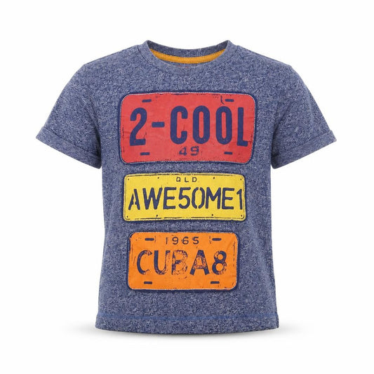 Front view of Preworn boys’ blue basic t-shirt, size 4-5, years - cool awesome