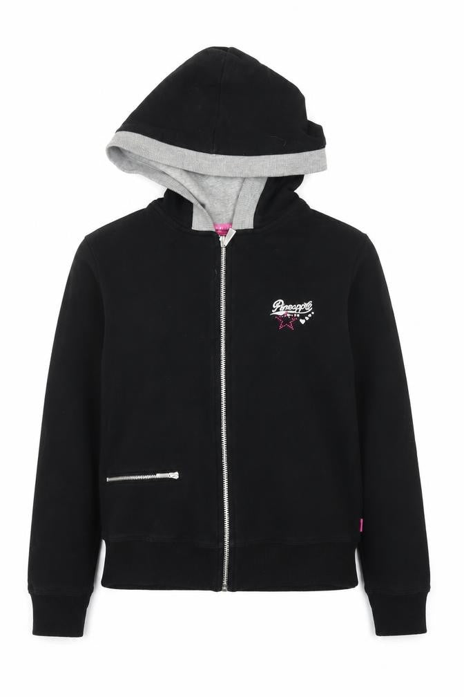 Front view of pinapple women’s black full zip jumper, size UK 12