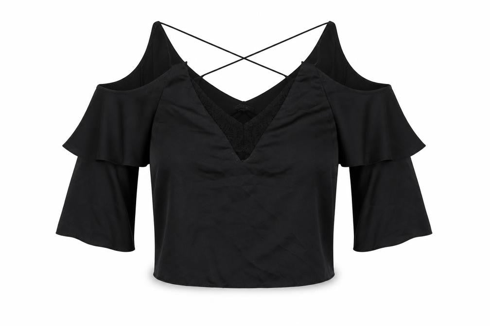 Front view of Topshop women’s black basic t-shirt, size UK 10