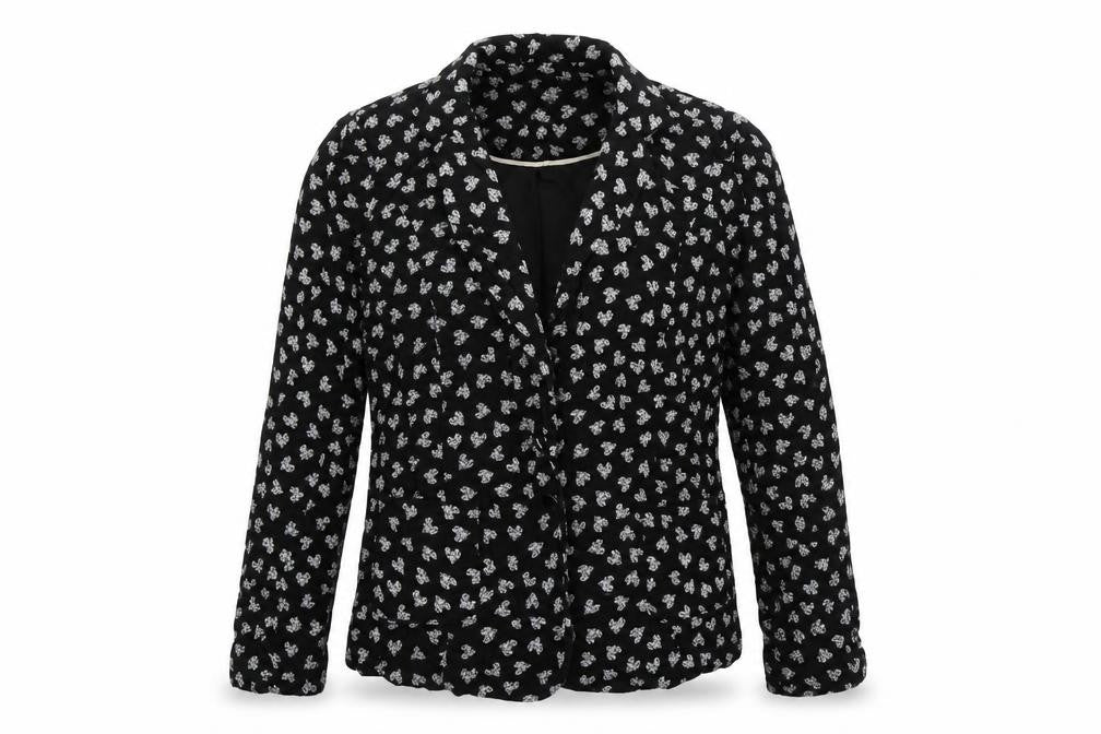 Front view of Primark women’s black geometric jacket, size UK 12