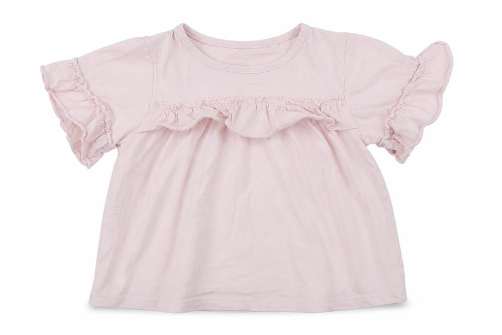 Front view of Next girls’ pink basic t-shirt, size 8, years - frill detail