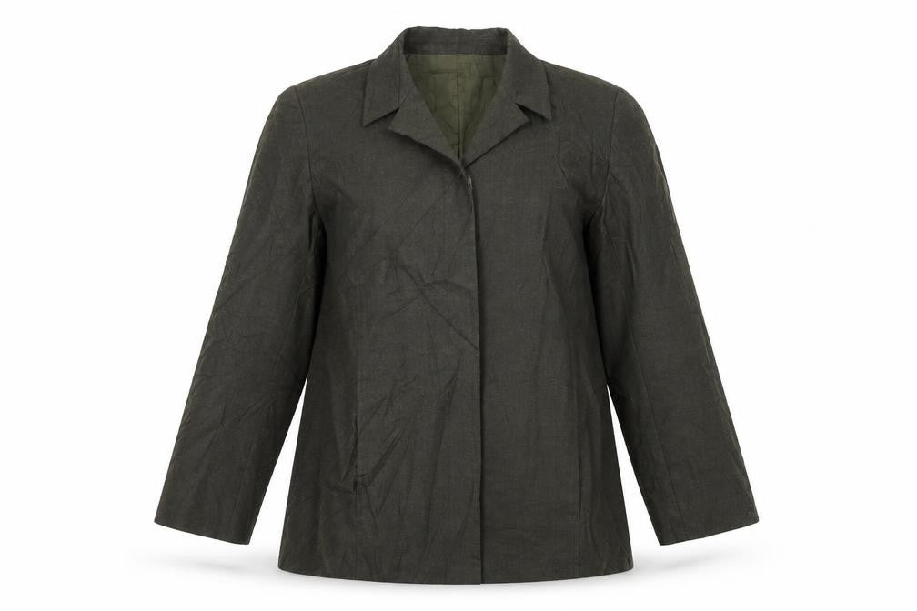 Front view of C.C.D.K women’s green jacket, size UK 16