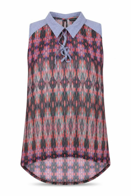 Front view of Primark women’s multicoloured geometric rayon basic blouse, size UK 10