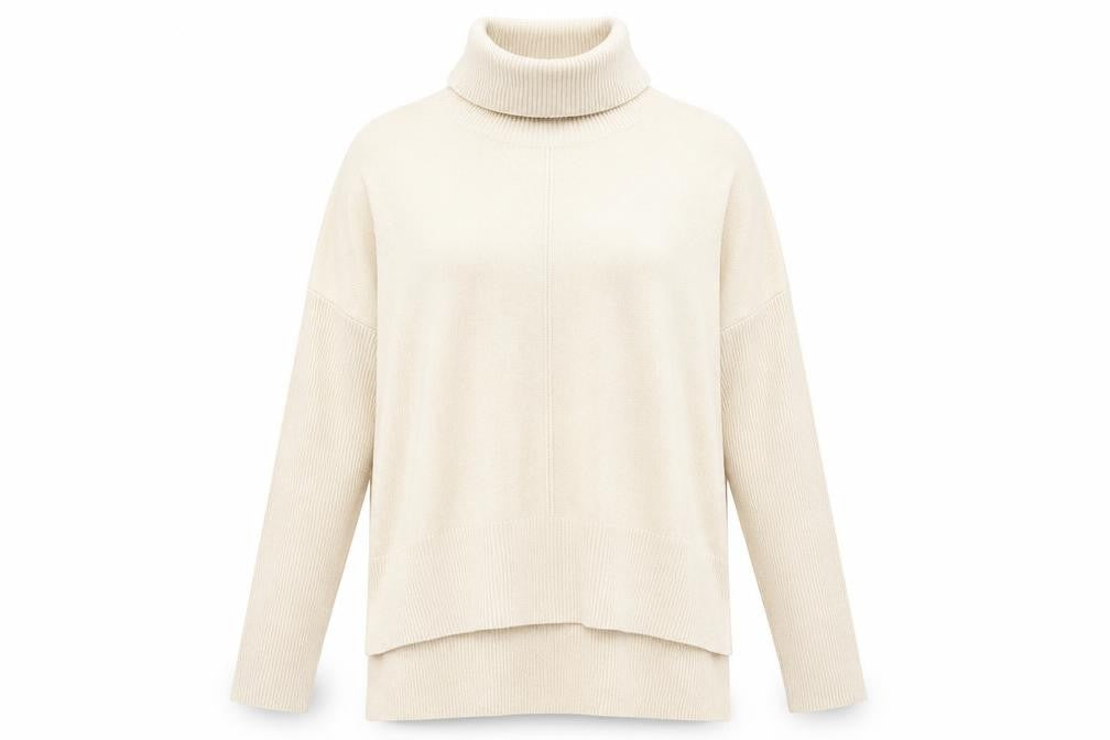 Front view of Miss Selfridge women’s beige jumper, size UK 12
