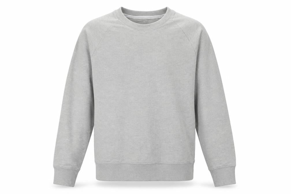 Front view of Russell men’s grey jumper, size S