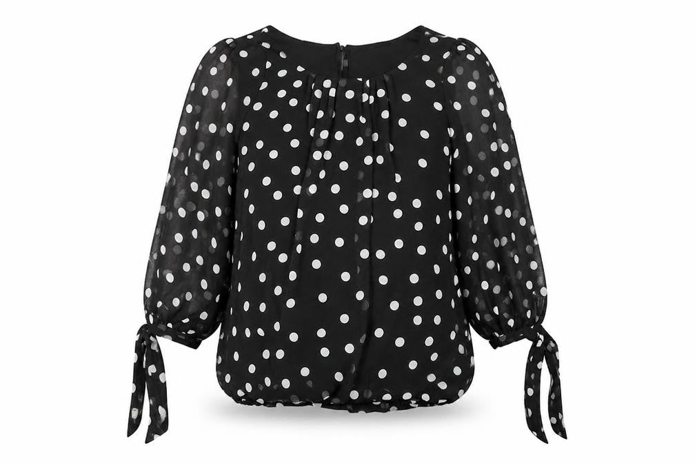 Cameo Rose Womens Black Polka Dot Mesh Basic Blouse Size 8