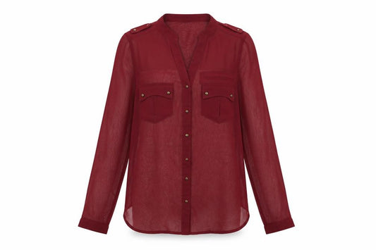 Front view of iNFLUENCE women’s red basic button-up, size UK 10