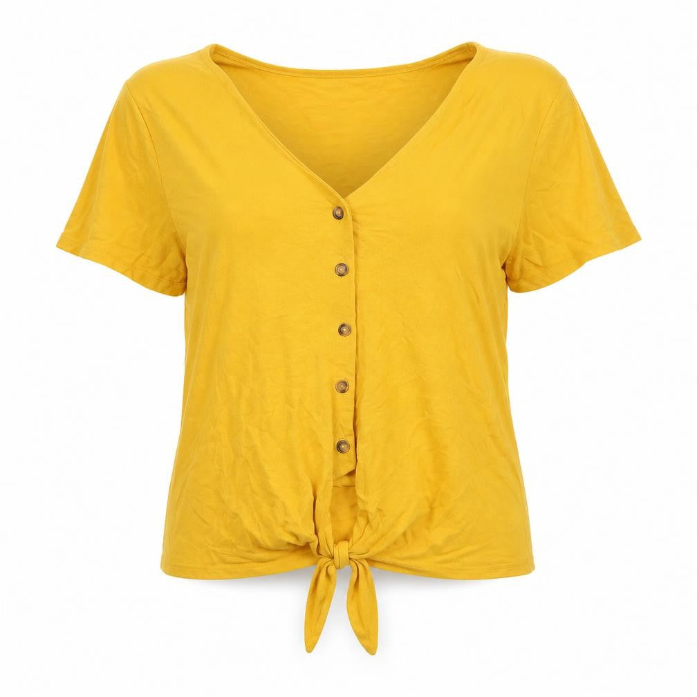 Front view of New Look women’s yellow basic button-up, size UK 12