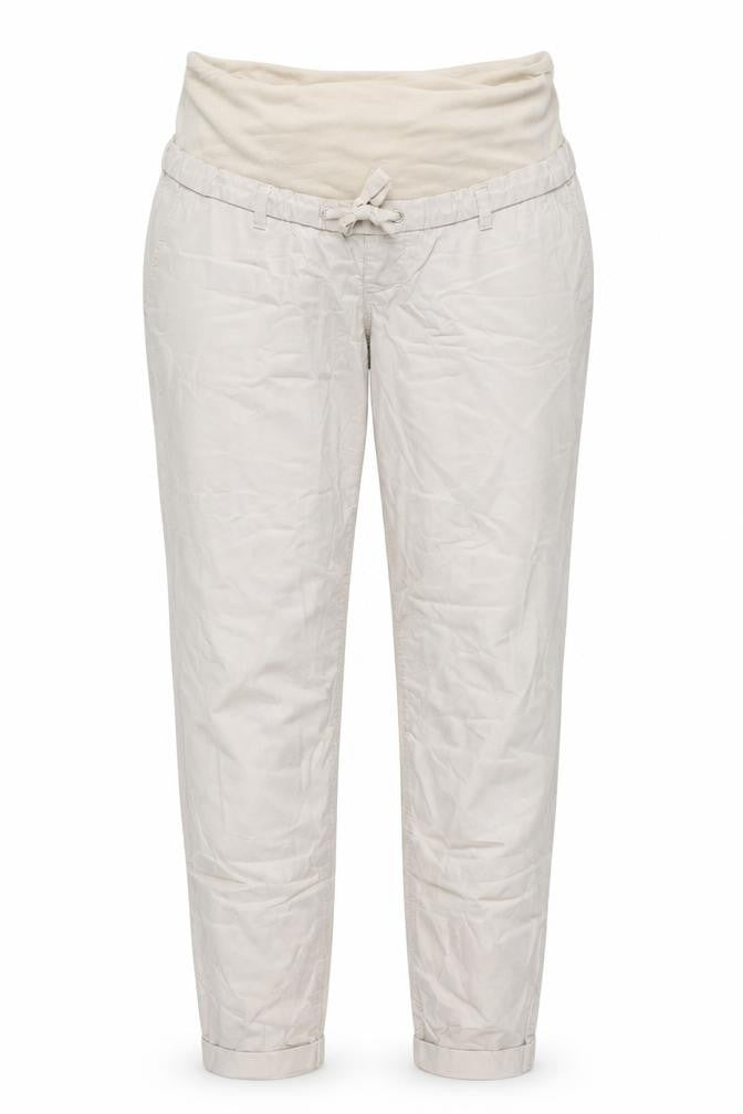 Front view of H&M women’s ivory trousers, size UK 10, 27-inch leg