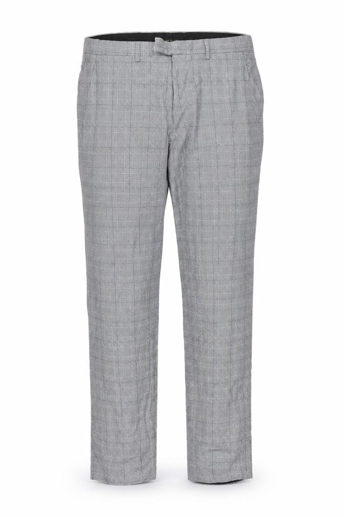 Front view of River Island women’s grey check trousers, size UK 32, in, 26-inch leg
