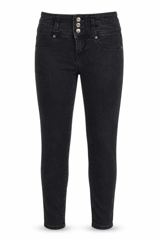 Front view of EVER MORE women’s black denim skinny jeans, size UK 24, in, 28-inch leg