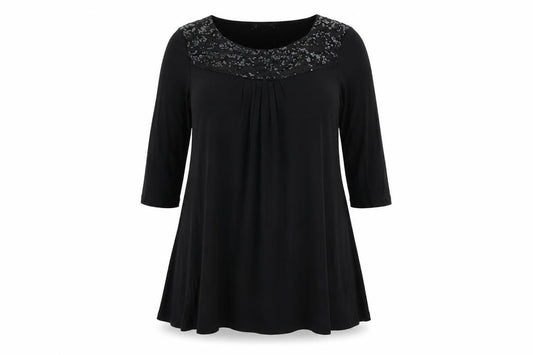 Front view of women’s black a-line, size L