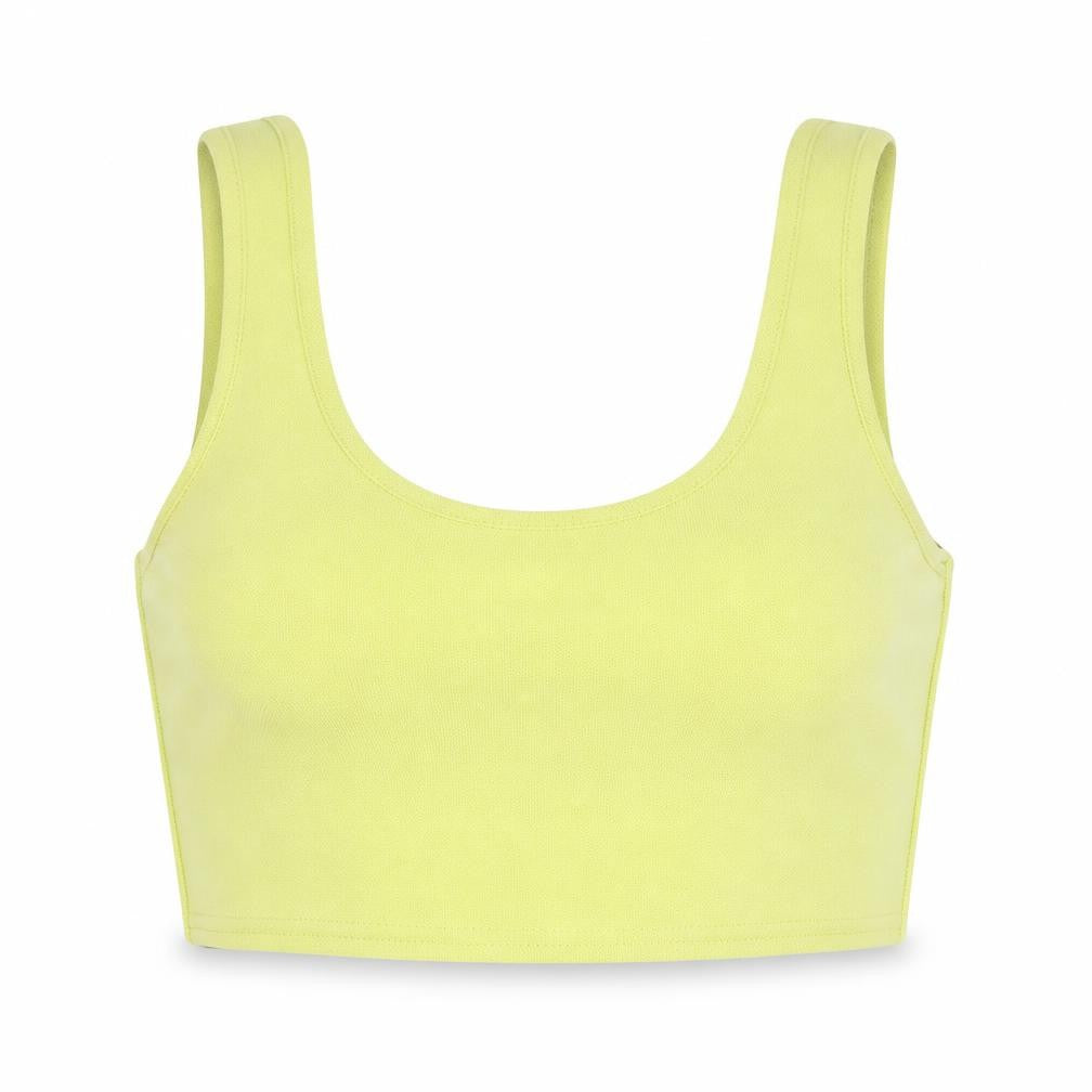 Front view of Boohoo women’s green basic tank, size UK 12