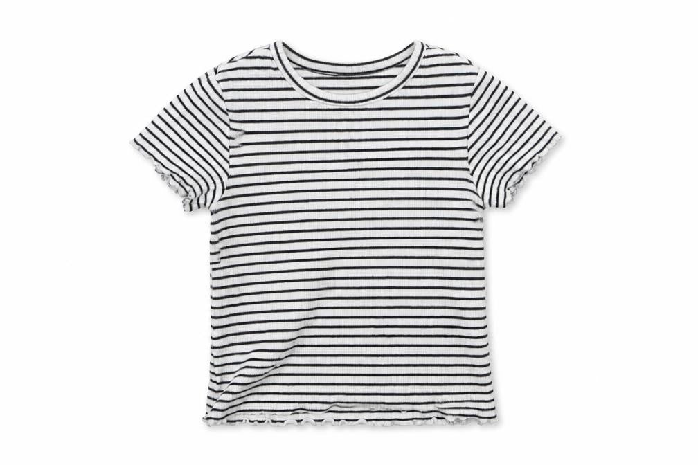 Front view of Next girls’ white striped jersey basic t-shirt, size 7, years