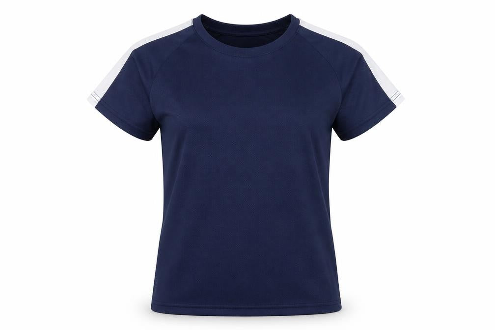 Front view of SHEIN women’s blue striped jersey basic t-shirt, size M