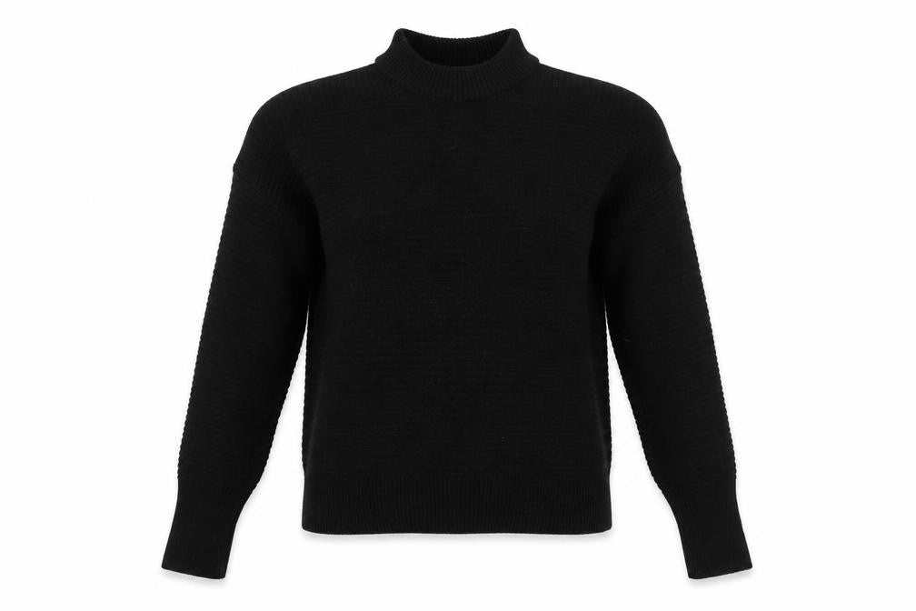 Front view of Primark women’s black knit jumper, size UK 6, - cut out sleeves