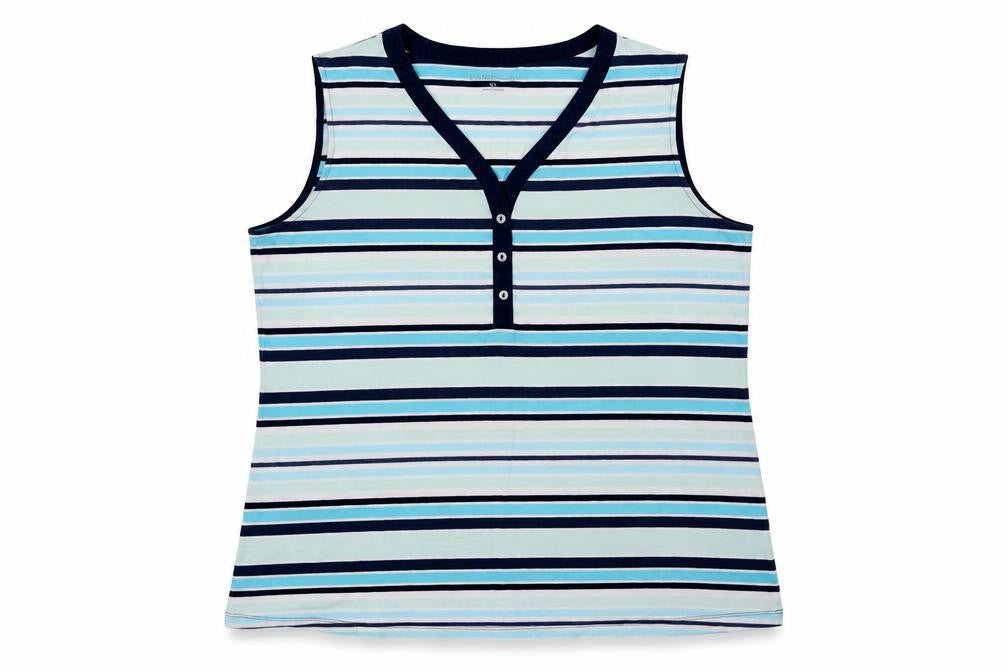 Front view of Croft & Barrow women’s blue striped basic blouse, size XL
