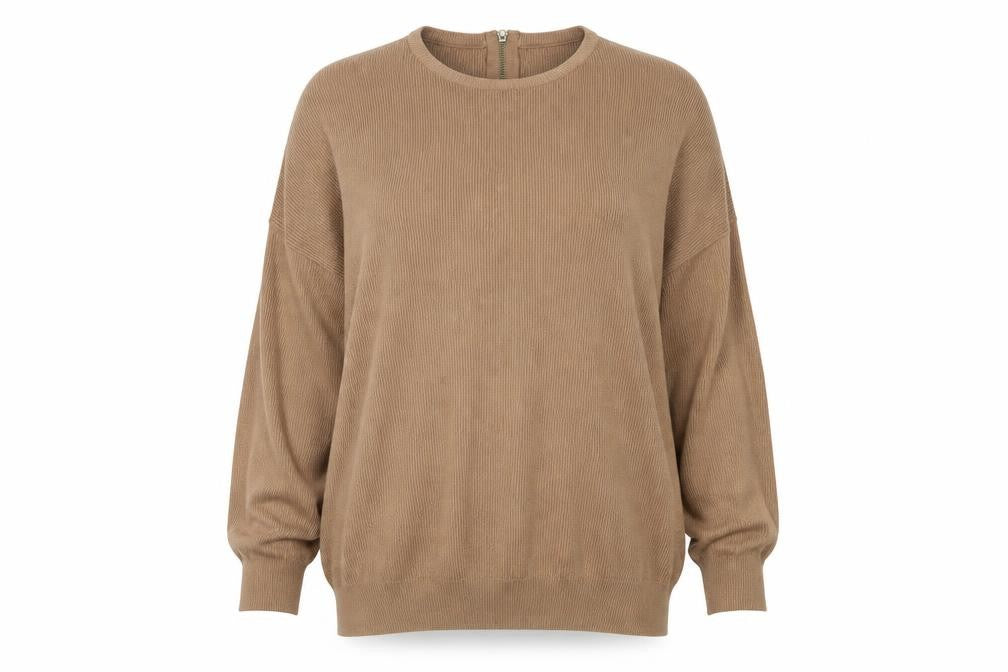 Front view of Atmosphere women’s brown striped jumper, size UK 14