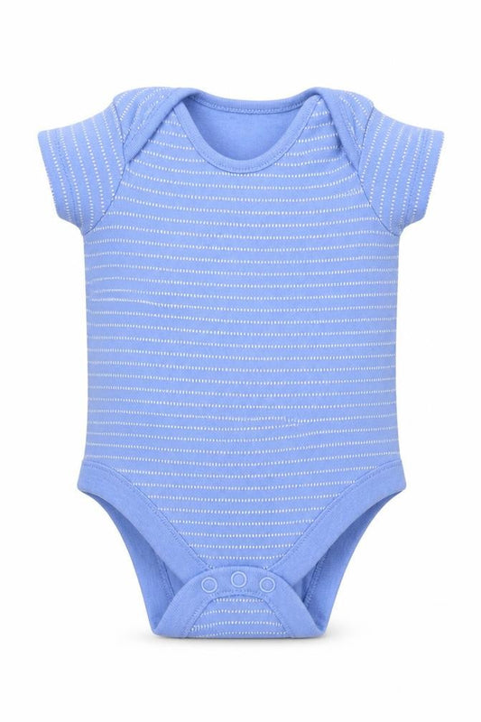 Front view of F&F Baby Blue Striped Babygrow One-Piece, size 6-9, Months