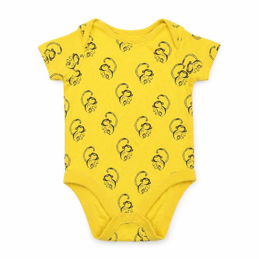 Front view of F&F Baby Yellow Babygrow One-Piece, size 6-9, Months
