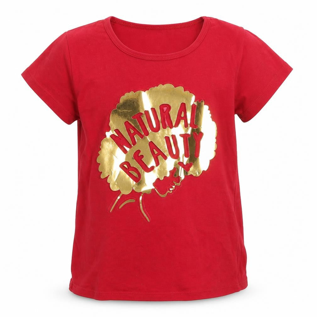 Cute 4 u Girls Red   Basic T-Shirt Size 6 Years  - embossed