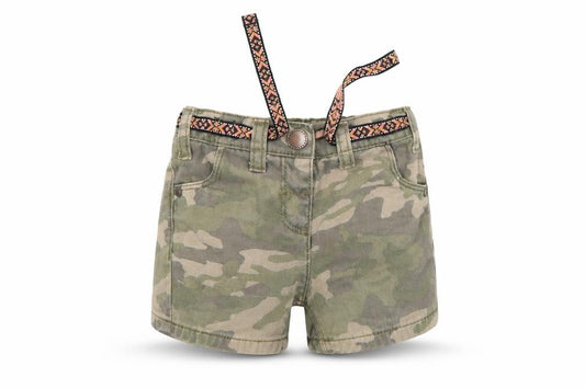 Front view of Next boys’ green camouflage cropped trousers, size 6-9, months - boys shorts
