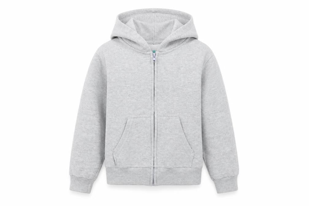 Front view of Wrap girls’ grey full zip hoodie, size 7-8, years