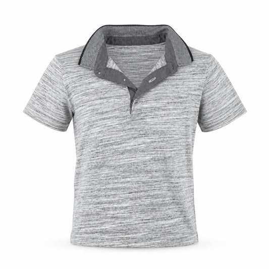 Front view of Dudes boys’ grey basic polo, size 5, years