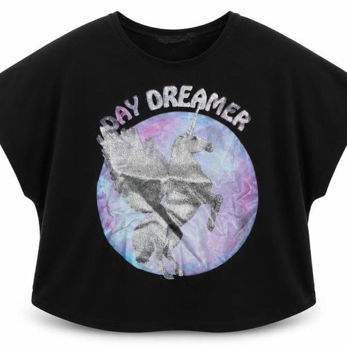 Tammy Girl Girls Black   Basic T-Shirt Size 10-11 Years  - Unicorn Day Dreamer