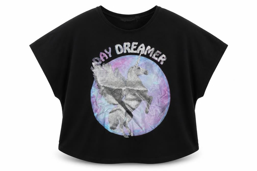 Tammy Girl Girls Black   Basic T-Shirt Size 10-11 Years  - Unicorn Day Dreamer