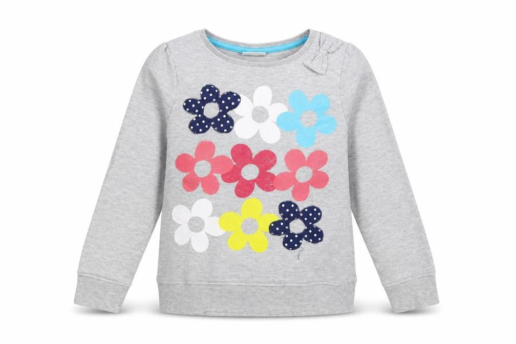 Front view of Sweet Millie girls’ grey jumper, size 9, years - flowers