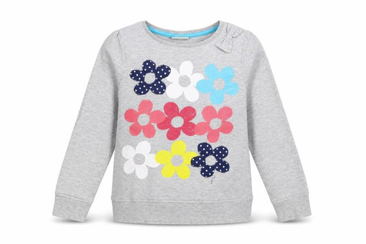 Front view of Sweet Millie girls’ grey jumper, size 9, years - flowers