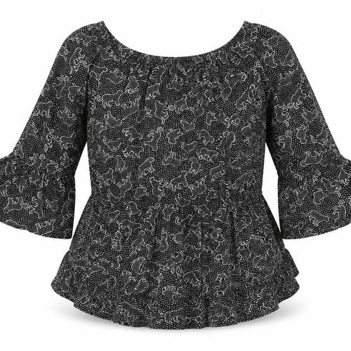 F&F Girls Black Animal Print  Basic Blouse Size 12-13 Years