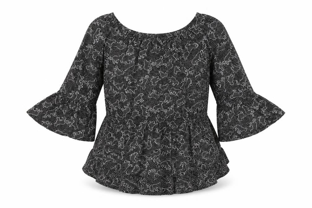F&F Girls Black Animal Print  Basic Blouse Size 12-13 Years