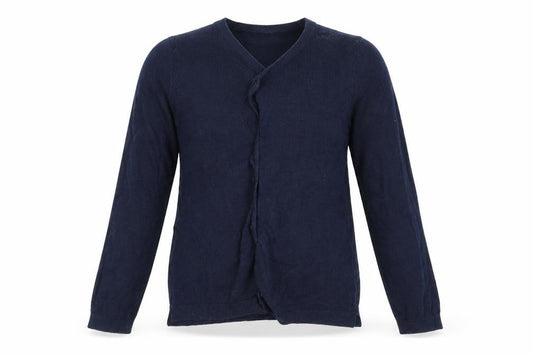 Front view of H&M girls’ blue cardigan jumper, size 6, years