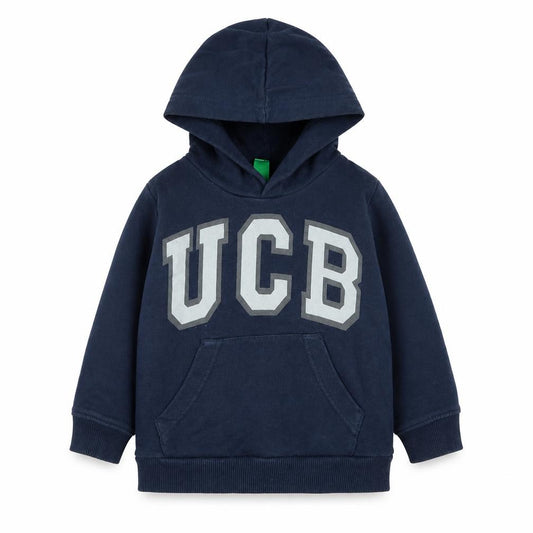 Front view of United Colors of Benetton boys’ blue pullover hoodie, size 2, years
