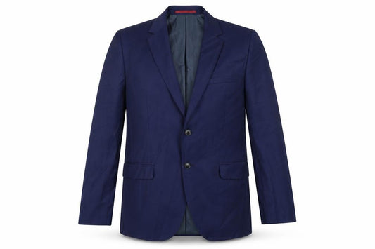 Front view of Burton men’s blue jacket suit jacket, size 40