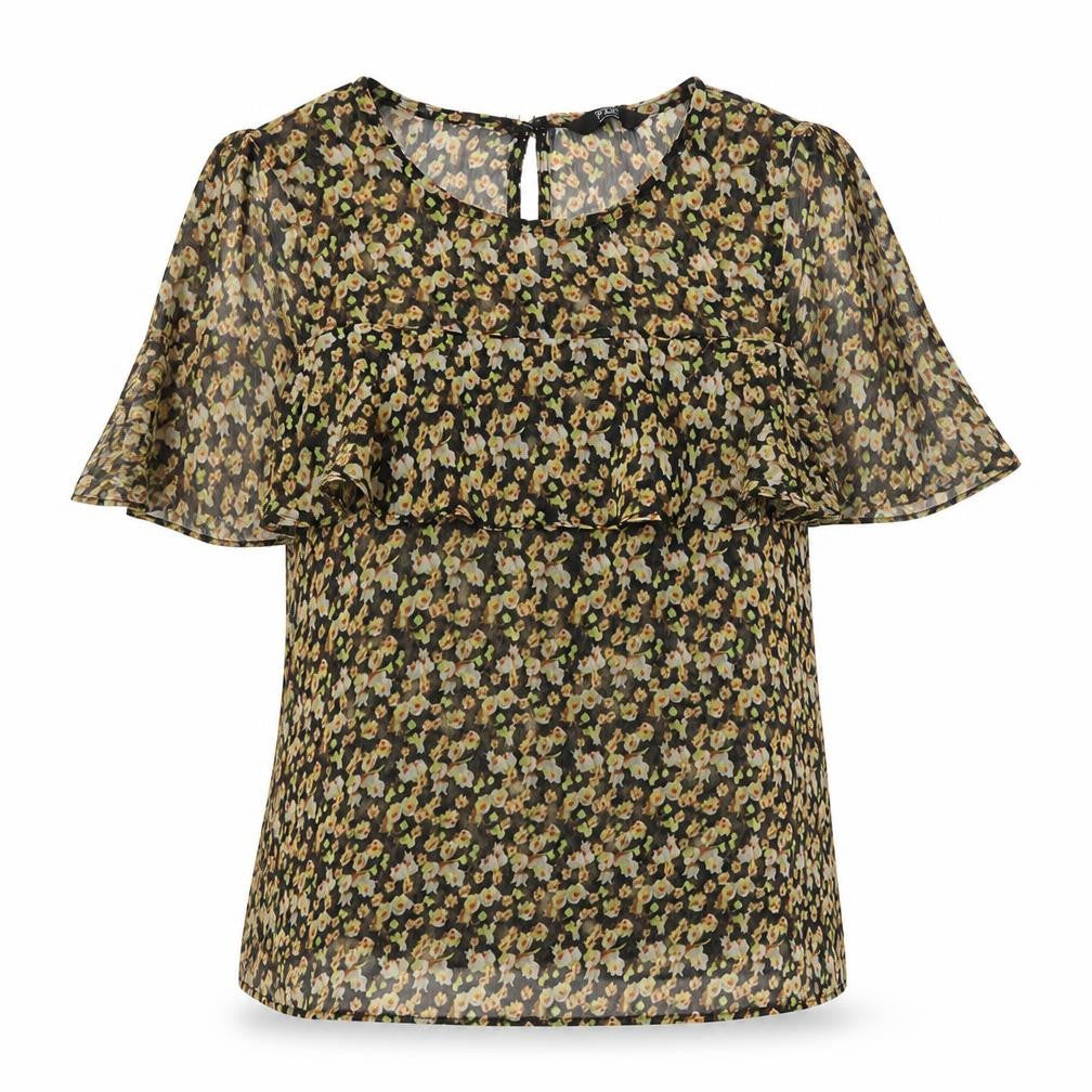 Front view of F&F women’s black floral basic t-shirt, size UK 10