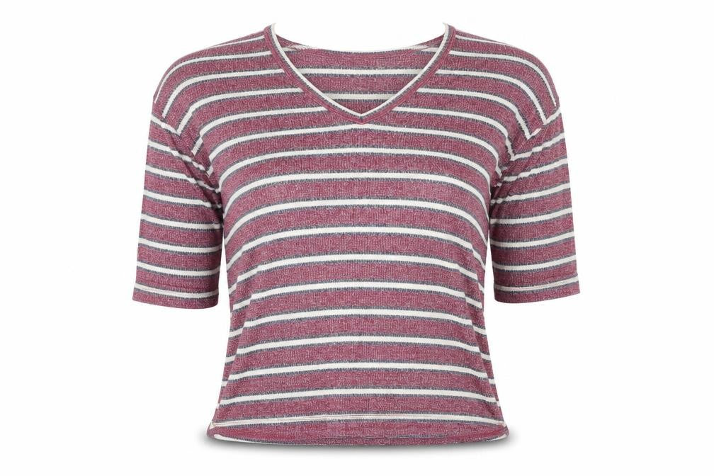 Front view of Cooperative women’s pink striped jumper, size M