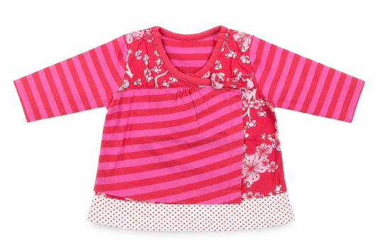 Front view of Mini Mode girls’ pink striped basic t-shirt, size 3-6, months