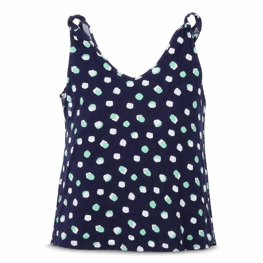 Front view of Marks & Spencer women’s blue floral basic tank, size UK 12