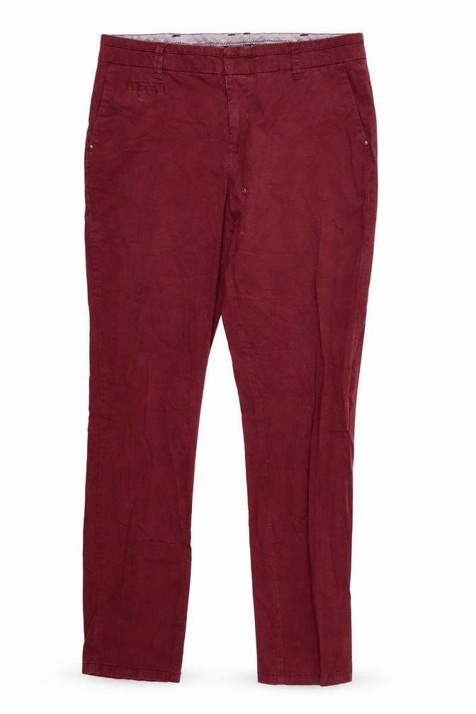 Front view of Atmosphere women’s red chino trousers, size UK 10, 28-inch leg