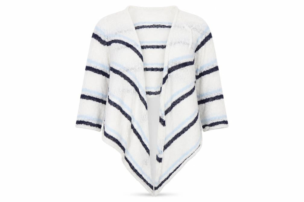 M&Co Womens White Striped  Cardigan Jumper Size 16
