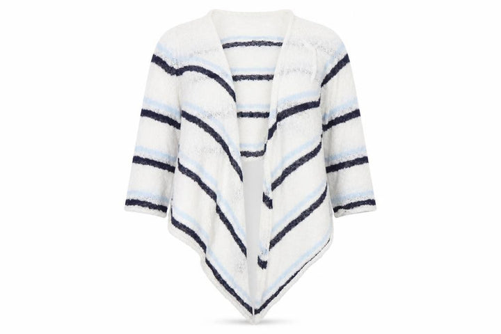M&Co Womens White Striped Cardigan Jumper Size 16