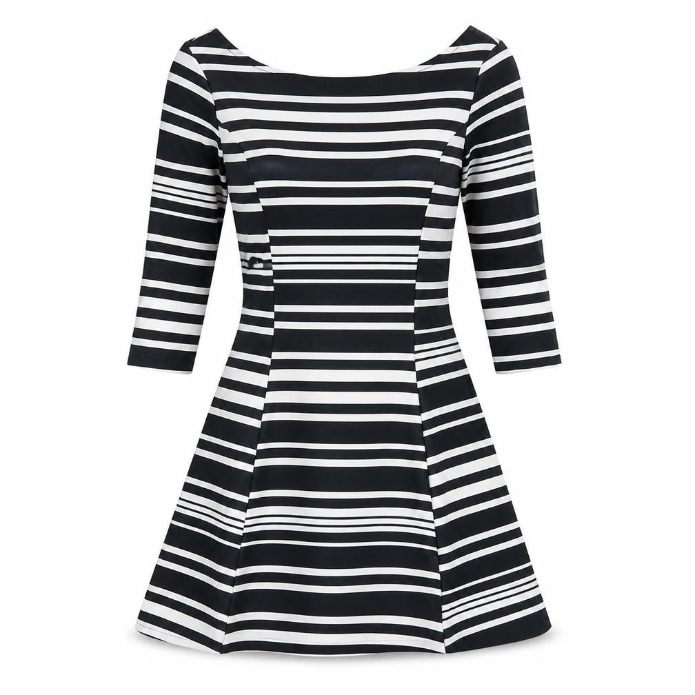 Front view of Stradivarius women’s black striped fit & flare, size S