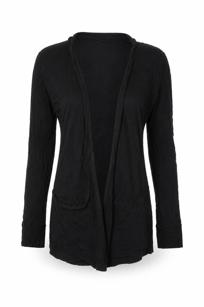 Front view of Effect women’s black cardigan jumper, size S