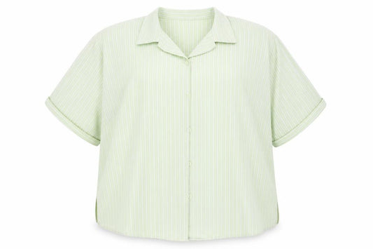 Front view of Canada women’s green striped basic button-up, size 2XL