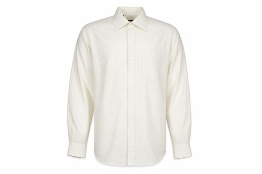 Front view of Next men’s yellow check button-up, size 17