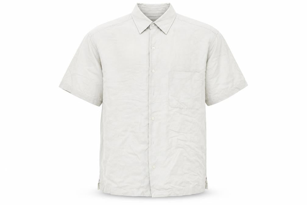 Front view of inspired by italy men’s grey button-up, size M